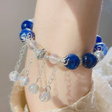 Lily of the Valley Tassel Imitation Cat's Eye Bracelet,Handmade Women Stretchy Bracelet