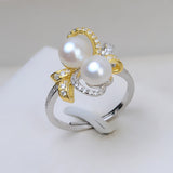 S925 Sterling silver Adjustable two pieces Ring holder 9#  (Doesn't include pearl)