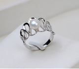 S925 sterling silver Korean female open ring female adjustable finger ring pearl 6-8mm ring holder