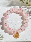 Luminous Love Heart Cherry Blossom Pink Glass Bead Bracelet,Handmade Women Stretchy Bracelet