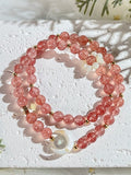 Bright Moon - Double Loop Strawberry Quartz Crystal Bracelet,Handmade Women Stretchy Bracelet,Crystal Bracelet