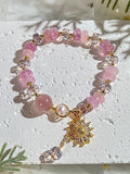 New Pink Sunflower Micro Set Crystal Bracelet,Handmade Women Stretchy Bracelet,Healing Crystal Bracelet,Gemstone Bracelet