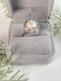 S925 Sterling Silver Lotus Ring Adjustable Finger Ring 9-11mm Pearl Ring Holder