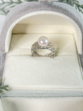 S925 Sterling Silver Wide Woven Open Ring Adjustable Finger Ring 7-10mm Pearl Ring Holder