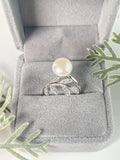 S925 sterling silver leaf model adjustable finger ring women feather ring 8-10mm pearl ring holder