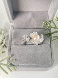 S925 Sterling Silver Flower Open Ring Adjustable Finger Ring Finger Ring 5-6mm Pearl ring holder