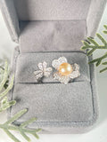 S925 Sterling Silver Flower Open Ring Adjustable Finger Ring Finger Ring 5-6mm Pearl ring holder