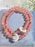 Bright Moon - Double Loop Strawberry Quartz Crystal Bracelet,Handmade Women Stretchy Bracelet,Crystal Bracelet