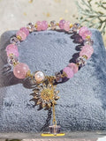 New Pink Sunflower Micro Set Crystal Bracelet,Handmade Women Stretchy Bracelet,Healing Crystal Bracelet,Gemstone Bracelet