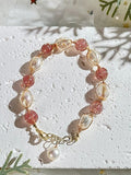 New hand-wound strawberry crystal pearl bracelet,Handmade Women Stretchy Bracelet,Healing Crystal Bracelet,Gemstone Bracelet