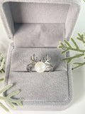 S925 sterling silver open ring antler elk adjustable 6-8mm pearl ring holder