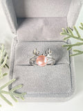 S925 sterling silver open ring antler elk adjustable 6-8mm pearl ring holder