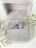 S925 sterling silver open ring antler elk adjustable 6-8mm pearl ring holder