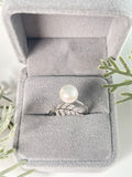 S925 Sterling Silver Open Feather Ring Adjustable Pearl Ring Holder