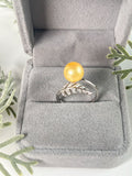 S925 Sterling Silver Open Feather Ring Adjustable Pearl Ring Holder