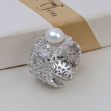 S925 sterling silver open ring adjustable finger ring court lace women's ring 5-7mm pearl empty holder