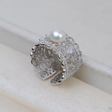 S925 sterling silver open ring adjustable finger ring court lace women's ring 5-7mm pearl empty holder