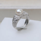 S925 sterling silver adjustable retro European and American style princess ring 7-8mm pearl ring holder