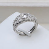 S925 sterling silver adjustable retro European and American style princess ring 7-8mm pearl ring holder