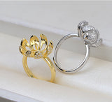 S925 Sterling Silver Lotus Ring Adjustable Finger Ring 9-11mm Pearl Ring Holder