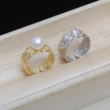 S925 Sterling Silver Wide Woven Open Ring Adjustable Finger Ring 7-10mm Pearl Ring Holder