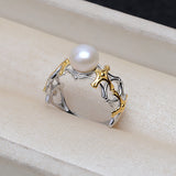 S925 Sterling Silver Split Ring Opening Ring Adjustable 7-10mm Pearl Ring Holder