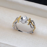 S925 Sterling Silver Split Ring Opening Ring Adjustable 7-10mm Pearl Ring Holder