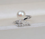 S925 Sterling Silver Open Feather Ring Adjustable Pearl Ring Holder