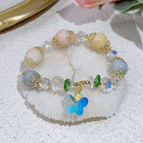 Ceramic Bead Bracelet with Butterfly Pendant and Cloisonné Detailing,Handmade Women Stretchy Bracelet, Ceramic Bracelet