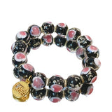 Luminous Love Heart Cherry Blossom Pink Glass Bead Bracelet,Handmade Women Stretchy Bracelet