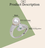 S925 sterling silver leopard head ring women fashion adjustable 9-11mm pearl ring holder