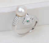 S925 sterling silver leopard head ring women fashion adjustable 9-11mm pearl ring holder