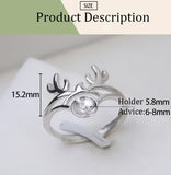 S925 sterling silver open ring antler elk adjustable 6-8mm pearl ring holder