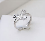 S925 sterling silver open ring antler elk adjustable 6-8mm pearl ring holder