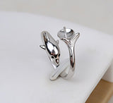 S925 sterling silver open face dolphin ring 7-9mm adjustable pearl ring holder