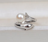 S925 sterling silver open face dolphin ring 7-9mm adjustable pearl ring holder