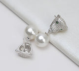 S925 sterling silver leopard head earrings female earrings personalized pearl earring holder