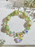 Ceramic Bead Bracelet with Butterfly Pendant and Cloisonné Detailing,Handmade Women Stretchy Bracelet, Ceramic Bracelet