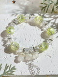 Lily of the Valley Tassel Imitation Cat's Eye Bracelet,Handmade Women Stretchy Bracelet