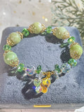 Ceramic Bead Bracelet with Butterfly Pendant and Cloisonné Detailing,Handmade Women Stretchy Bracelet, Ceramic Bracelet