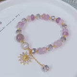 New Pink Sunflower Micro Set Crystal Bracelet,Handmade Women Stretchy Bracelet,Healing Crystal Bracelet,Gemstone Bracelet