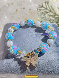 New crystal bracelet with butterfly pendant,Handmade Women Stretchy Bracelet,Healing Crystal Bracelet,Gemstone Bracelet