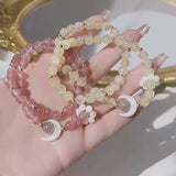 Bright Moon - Double Loop Strawberry Quartz Crystal Bracelet,Handmade Women Stretchy Bracelet,Crystal Bracelet