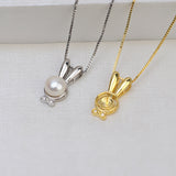 S925 Sterling Silver Bunny Pendant Accessory Pearl Holder with chain (Doesn't include pearl)