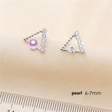 S925 silver needle Triangle Earring studs Pearl Holder (Doesn't include pearl)