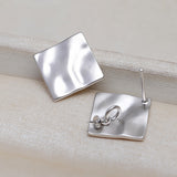 S925 silver frosted square Earring studs Pearl Holder (Doesn't include pearl)