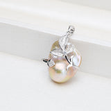 S925 Sterling silver Leaf baroque Pendant Accessory Pearl Holder with chain (Doesn't include pearl)